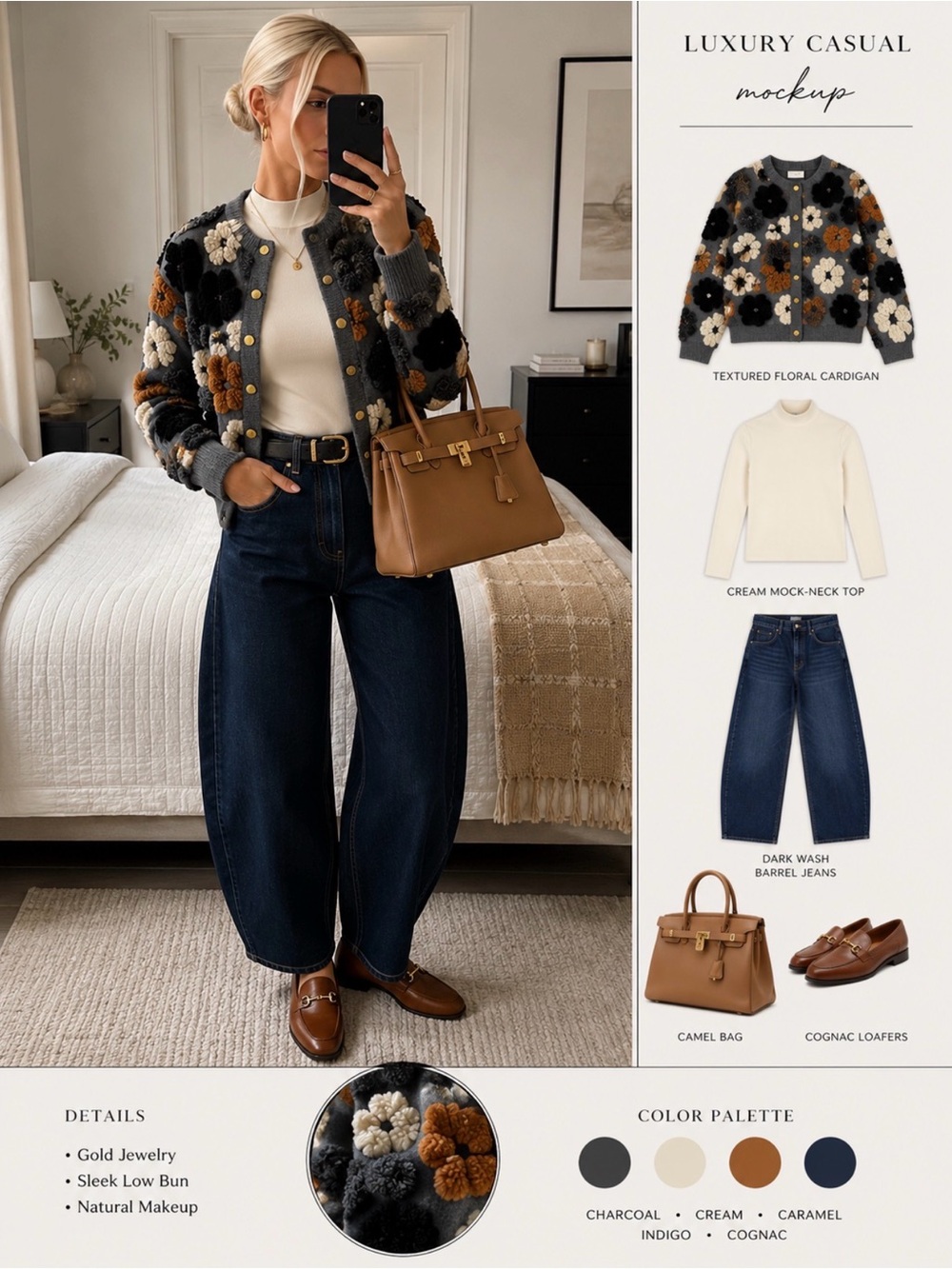 Textured Floral Charcoal Cardigan Jacket - Women